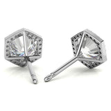 Hexagon Halo Moissanite Round Cut Stud Earrings