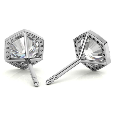 Hexagon Halo Moissanite Round Cut Stud Earrings
