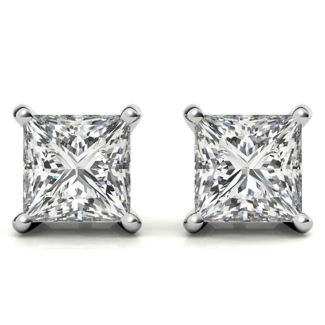 Princess Cut Moissanite Push Back Solitaire Earrings