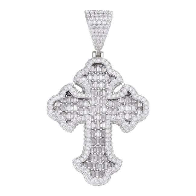 Moissanite Bagutte Diamond Cross Silver Pendant