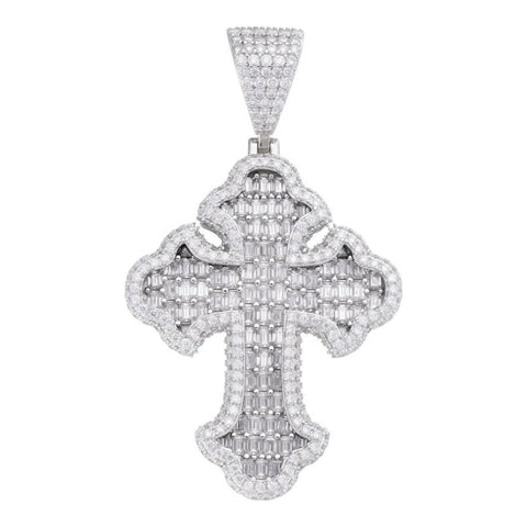 Moissanite Bagutte Diamond Cross Silver Pendant