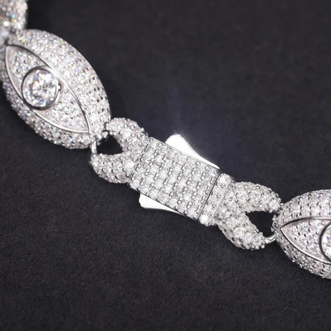 925 Sterling Silver Iced Out Eye Infinity Link Bracelet