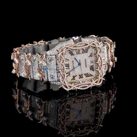 Leafe Style Roman Dial Dual Tone Moissanite Wrist Watch