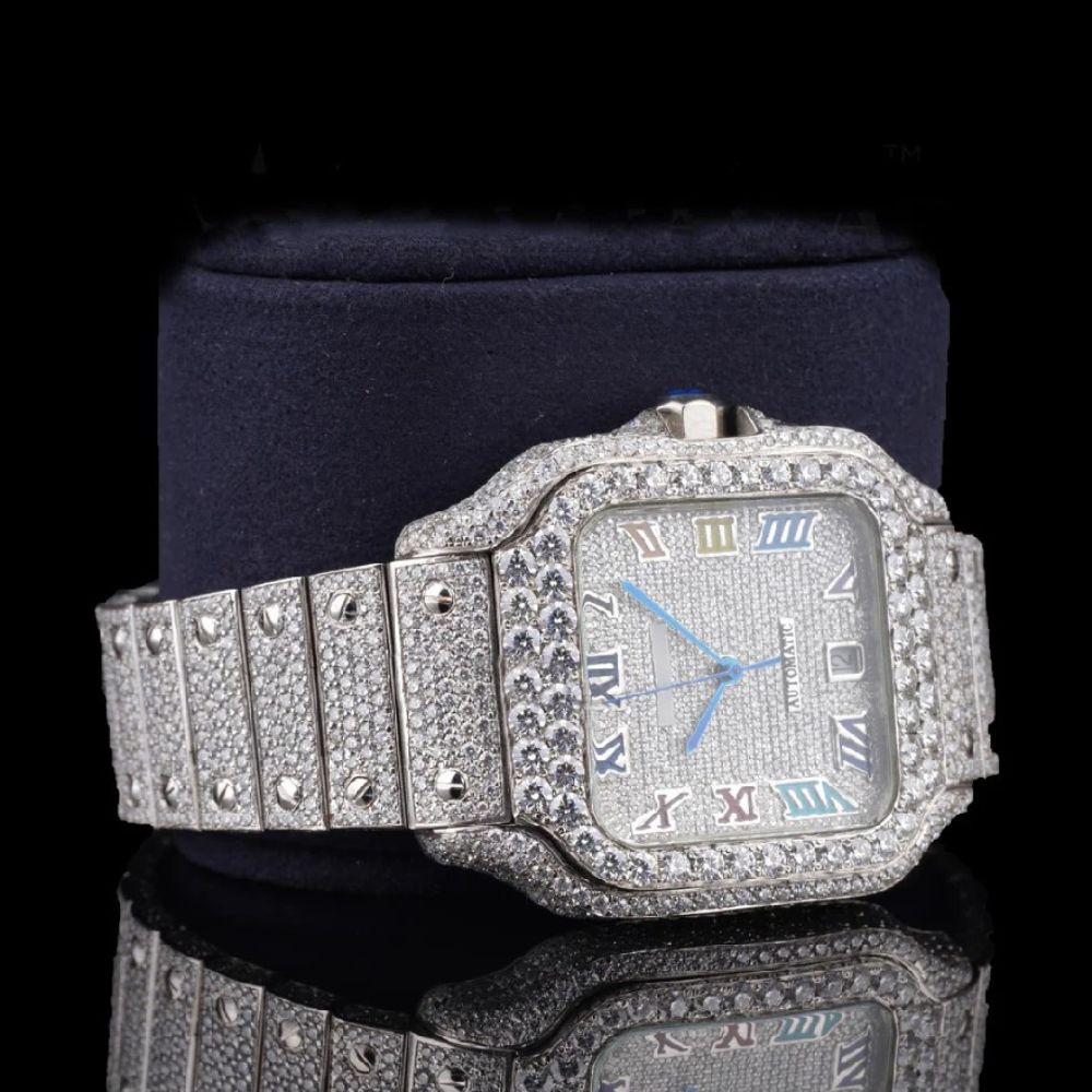 Rainbow Colored Roman Numeric VVS1 Moissanite Watch