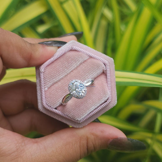 Lab Grown Oval Cut Halo Engagement Ring With Twisted Band
