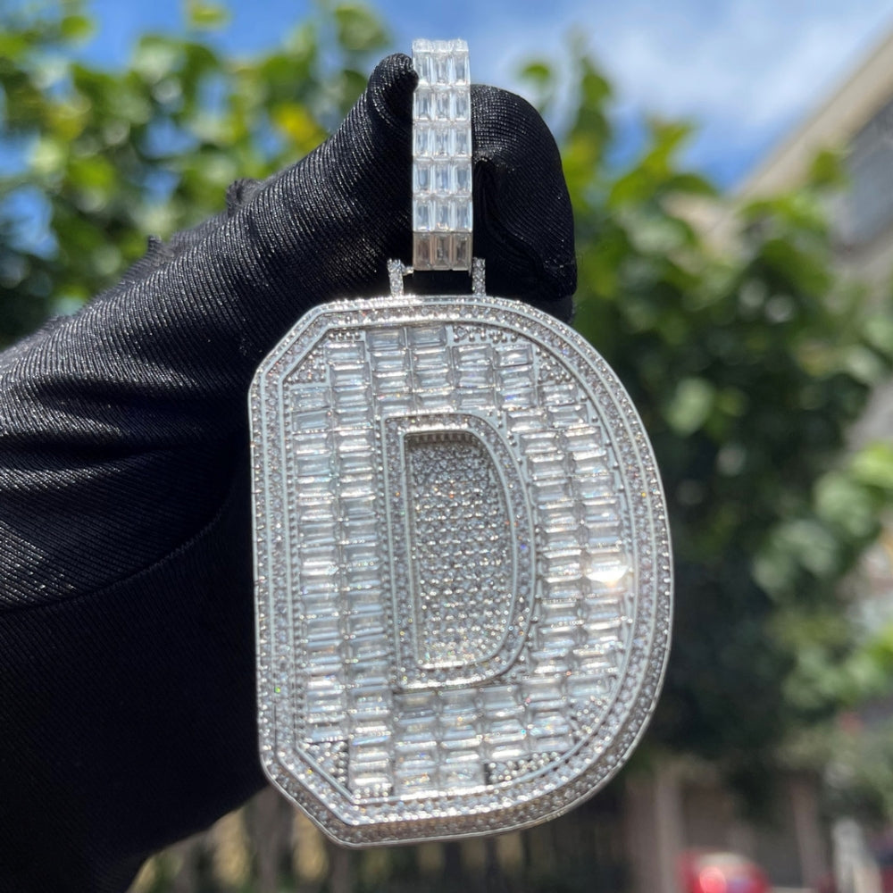 Bubble Letter Silver Moissanite Baguette Pendant