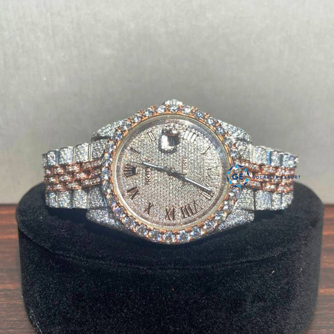Roman Dial Datejust Dual Tone D Color Moissanite Watch