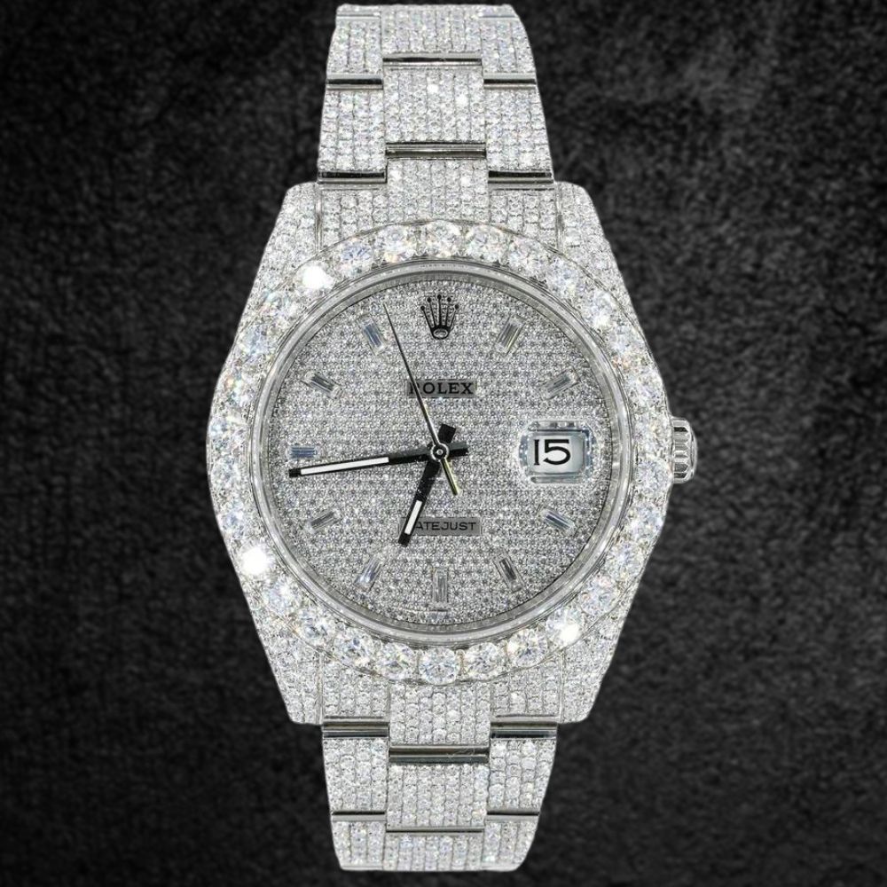 Stylish Fully Iced Out Date Just Moissanite Wrist Watch