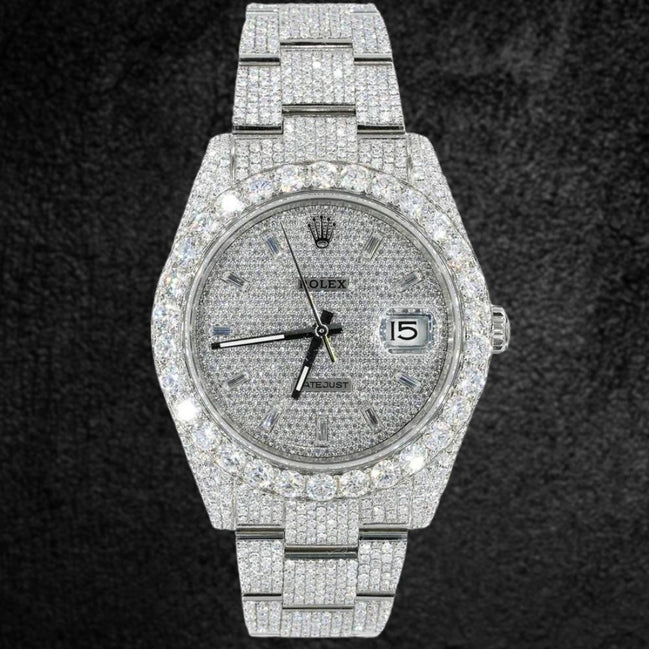 Stylish Fully Iced Out Date Just Moissanite Wrist Watch