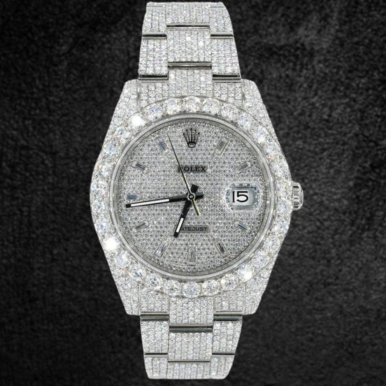 Stylish Fully Iced Out Date Just Moissanite Wrist Watch