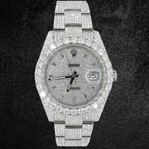 Stylish Fully Iced Out Date Just Moissanite Wrist Watch