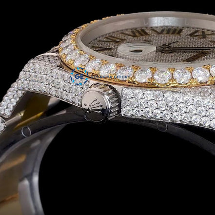 Classic Date Just Iced Out Dual Tone Luxury Watch