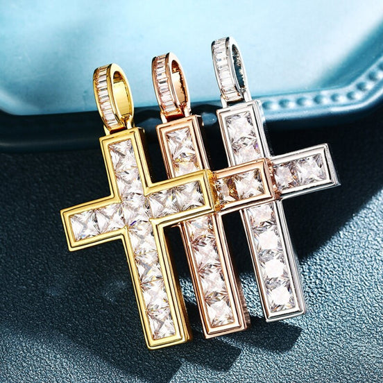 Princess Cut Moissanite Criss Cross Men's Hip Hop Pendant