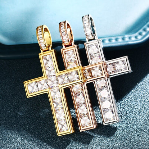 Princess Cut Moissanite Criss Cross Men's Hip Hop Pendant