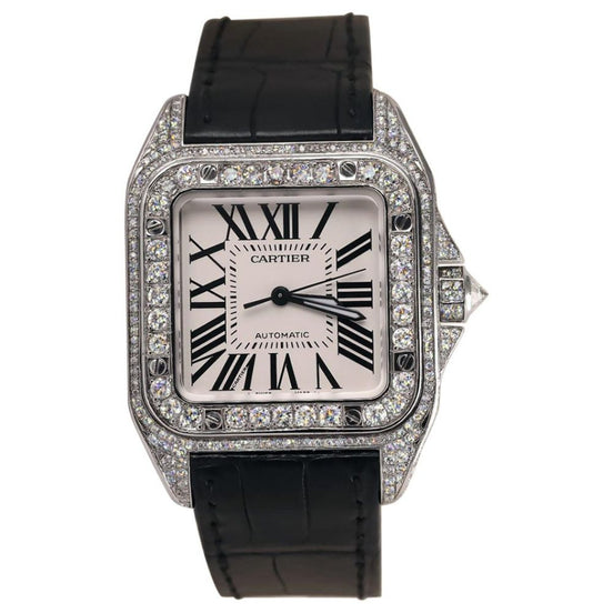 Black Lather Belt Moissanite Fancy Wrist Watch For Men's