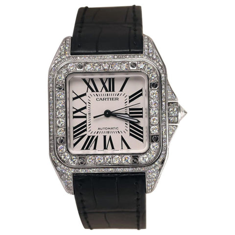 Black Lather Belt Moissanite Fancy Wrist Watch For Men's