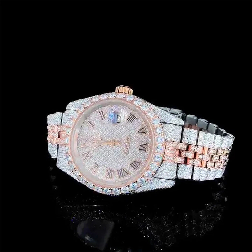 Dual Tone Datejust Moissanite Diamond Luxury Hip Hop Watch
