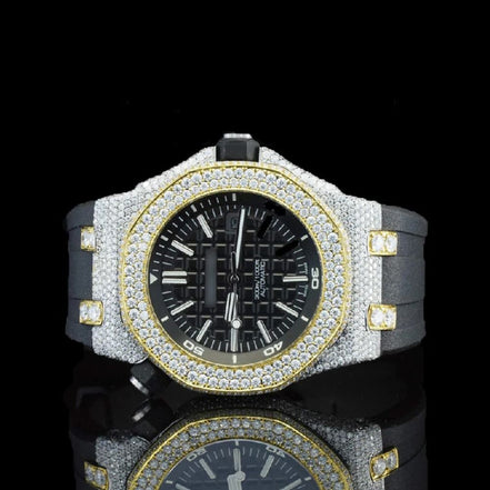 Black Rubber Strap Moissanite Diamond Watch