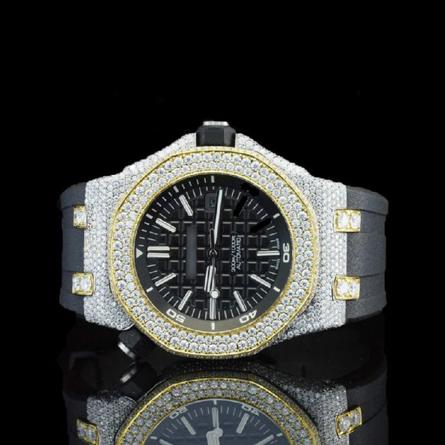 Black Rubber Strap Moissanite Diamond Watch