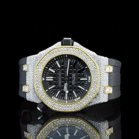 Black Rubber Strap Moissanite Diamond Watch