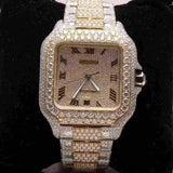 Dual Tone Roman Dial Moissanite Watch For Men's
