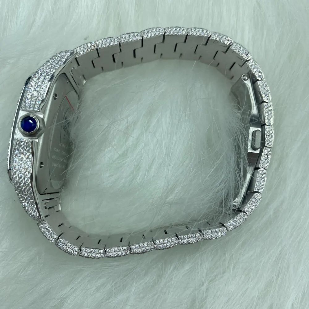 Blue Dial Fully Iced Out Moissanite Watch For Men's