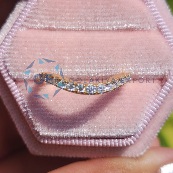 Chevron Style Round Cut Yellow Gold Band