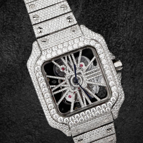 Iced Out Moissanite Diamond Skeleton Watch For Men's