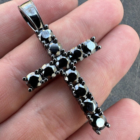 Black Moissanite Diamond Tennis Cross Pendant