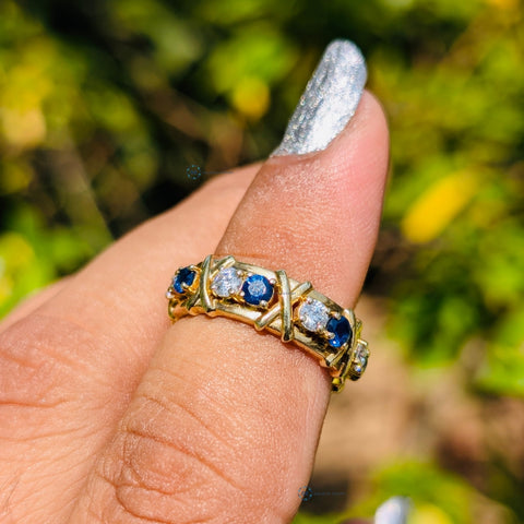 Round Cut Full Eternity Ring Blue Lab Grown Diamond Wedding Band