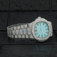 Fully Iced Out Sky Blue VVS1 Moissanite Luxury Watch