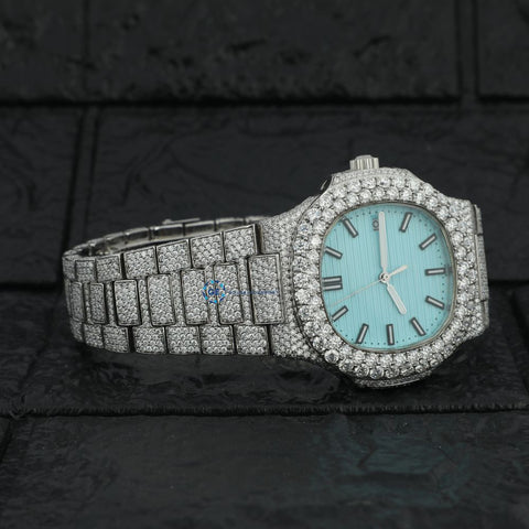 Fully Iced Out Sky Blue VVS1 Moissanite Luxury Watch