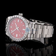 Elegant Red Dial Moissanite Diamond Automatic Watch