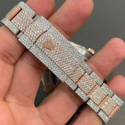 Rose & White Roman Number Moissanite Luxury Watch