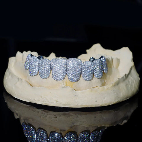 14K White Gold Plated VVS1 Moissanite Iced Out Grillz