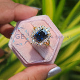 2.5CT Blue Radiant Cut Vintage Halo Engagement Ring