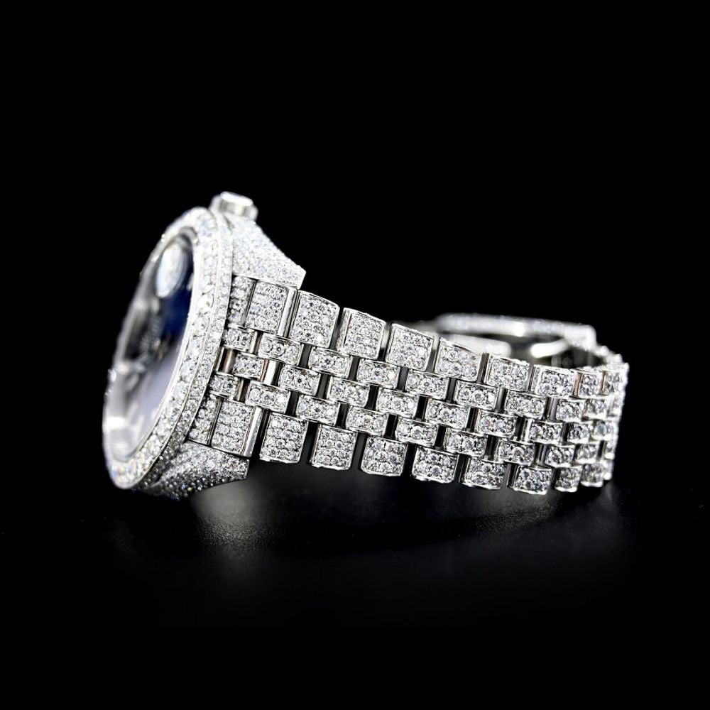 VVS1 Moissanite Datejust Blue Dial Fully Iced Out Luxury Watch