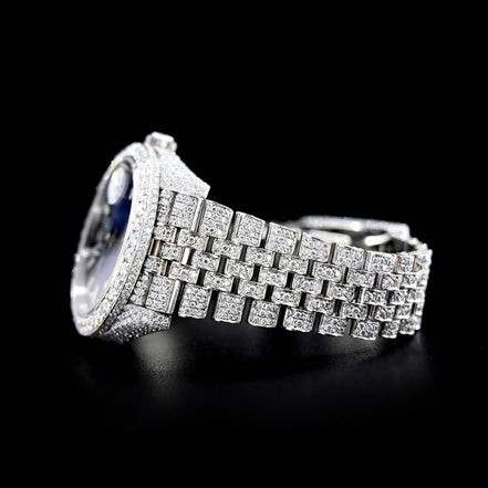 VVS1 Moissanite Datejust Blue Dial Fully Iced Out Luxury Watch