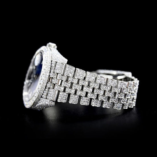 VVS1 Moissanite Datejust Blue Dial Fully Iced Out Luxury Watch
