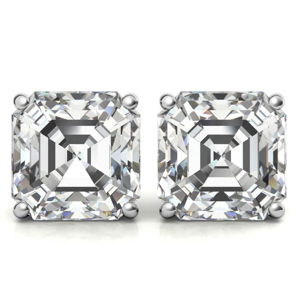 Solitaire Moissanite Assher Cut Push Back Stud Earrings