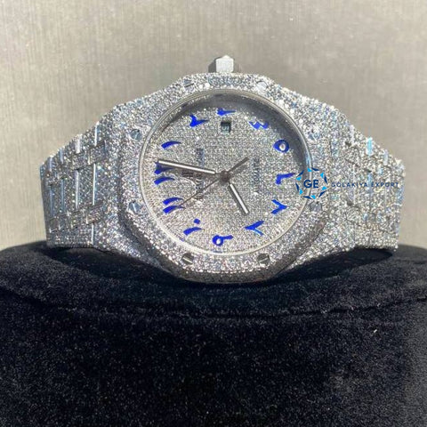 Moissanite Full Iced Out Blue Arabic Dial Hip Hop Watch