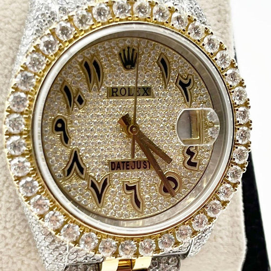 Arabic Number Dual Tone Iced Out Moissanite Watch