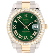 Stainless Steel Green Dial Moissanite Watch