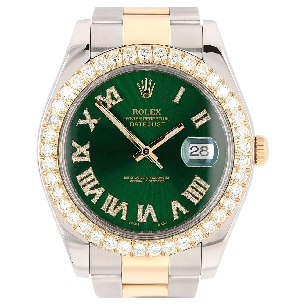 Stainless Steel Green Dial Moissanite Watch