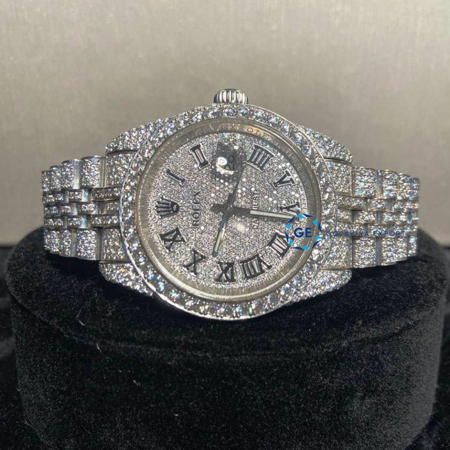 Roman Dial Full White Moissanite Wrist Watch