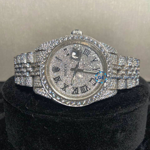 Roman Dial Full White Moissanite Wrist Watch