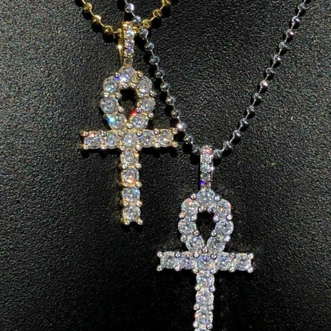 Luxury Hip Hop Tennis Ankh Cross Moissanite Pendant