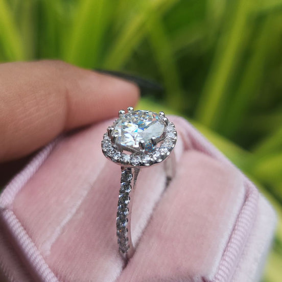 14K Gold Round Cut Lab Grown Halo Engagement Ring