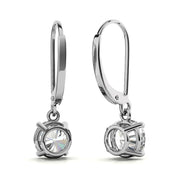 Round Cut Moissanite Lever Back Drop Earrings in White Gold
