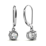 Round Cut Moissanite Lever Back Drop Earrings in White Gold